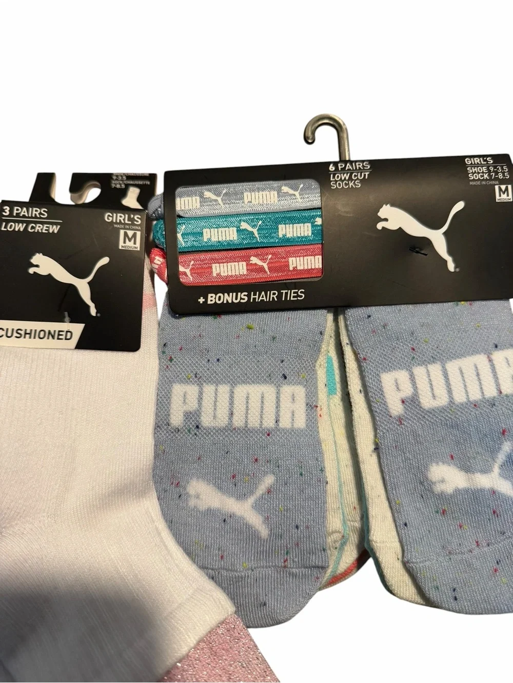 Puma Girl’s Low Crew Socks (3 pack) Puma Low Cut (6 pack) 3 bonus hair ties